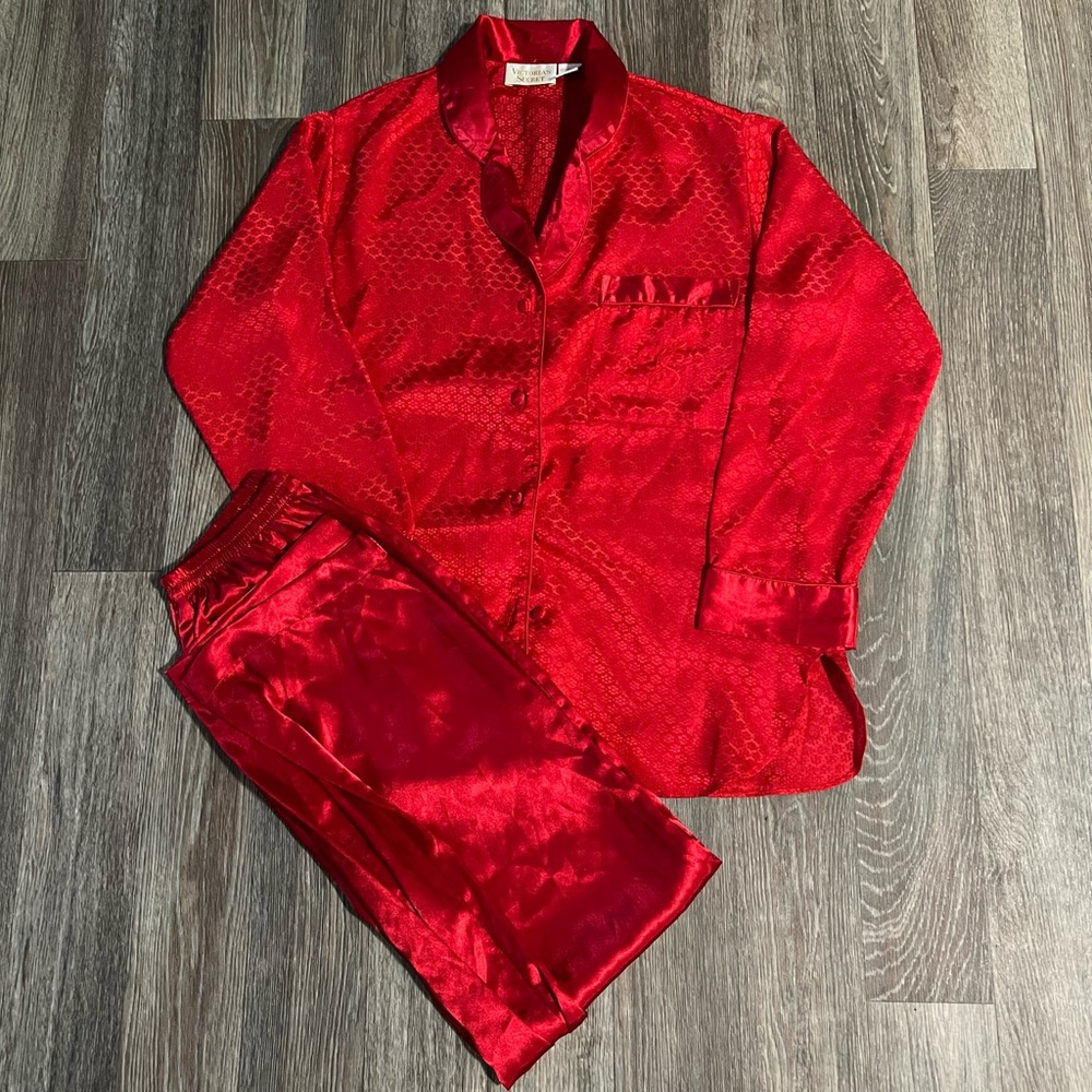 Silky satin bright red VINTAGE Victoria Secret Pajama Set